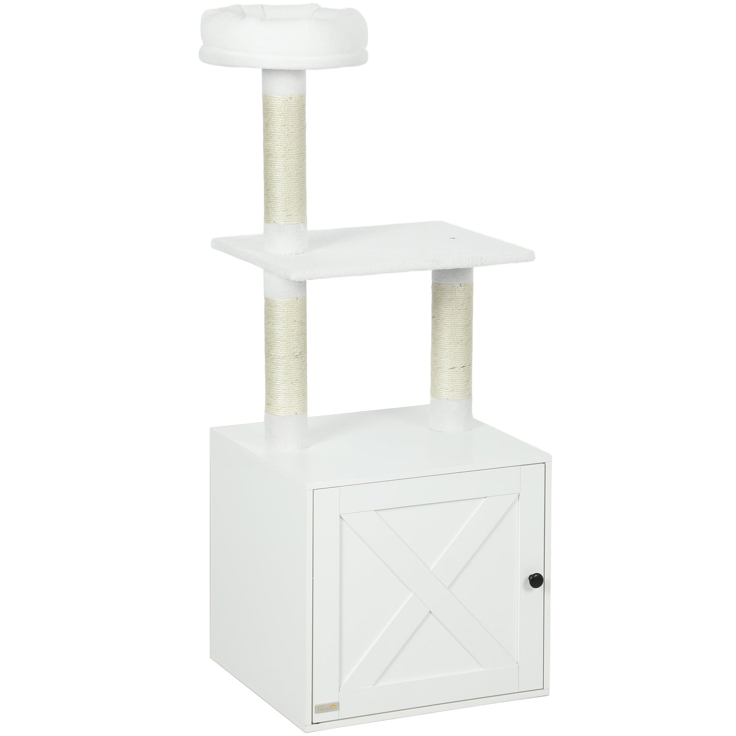 Cat Tree with Litter Box Enclosure - Multi-Level Scratching Tower