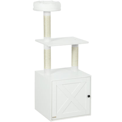 Cat Tree with Litter Box Enclosure - Multi-Level Scratching Tower