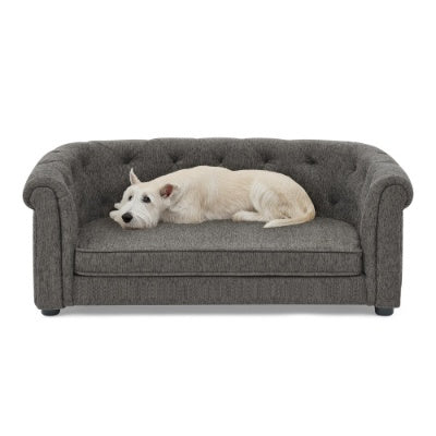 Pet Sofa With Arc-shaped Backrest And Armrests, Contemporary Rectangular Pet Sofa Crafted From Breathable Linen Cozy Soft Cushion Dog Sofa