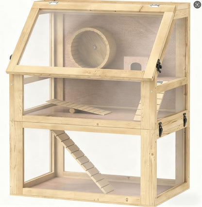 Hamster Cage 3 Tier Wooden - Deep Base Toys Wheel Included