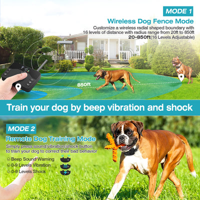 Dog Wireless Fence 2-in-1 - Training Collar System 2 Receivers