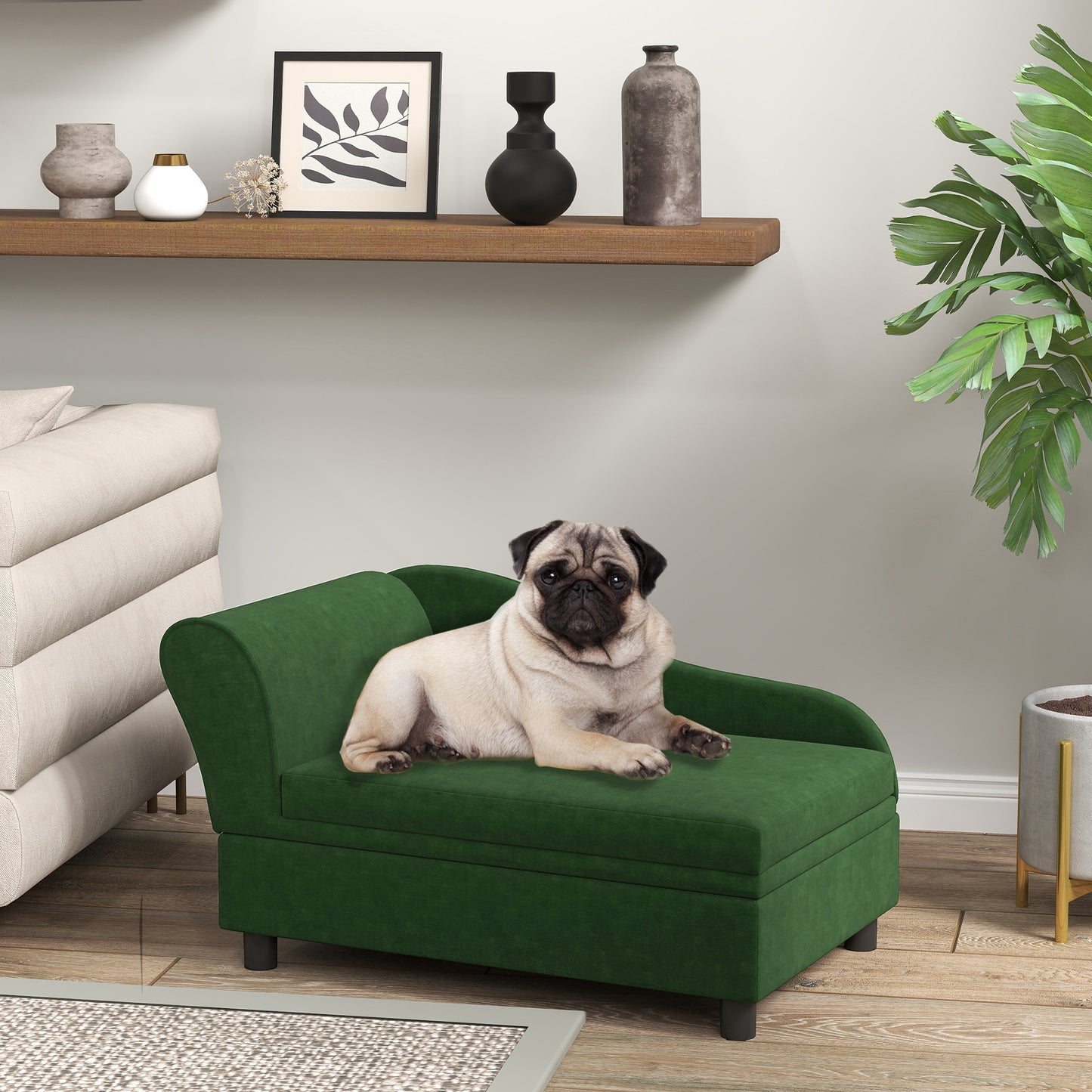 Pet Sofa Bed with Storage - Green Couch for Cats & Small Dogs
