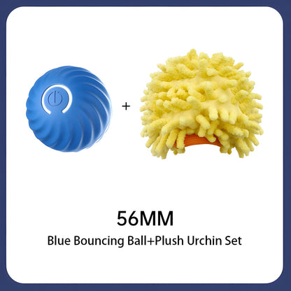 Wefulfil Automatic Smart Dog Toy set with blue bouncing ball and yellow plush urchin