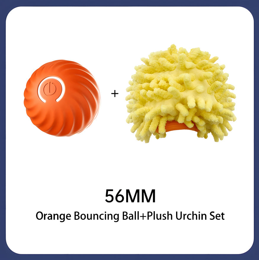 Wefulfil Automatic Smart Dog Toy orange bouncing ball and yellow plush urchin set for pets