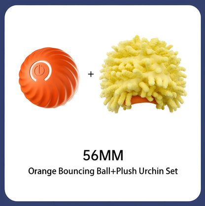 Wefulfil Automatic Smart Dog Toy orange bouncing ball and yellow plush urchin set 56mm