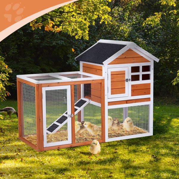 Wooden Rabbit Hutch with Run - Fir Wood with Ladder