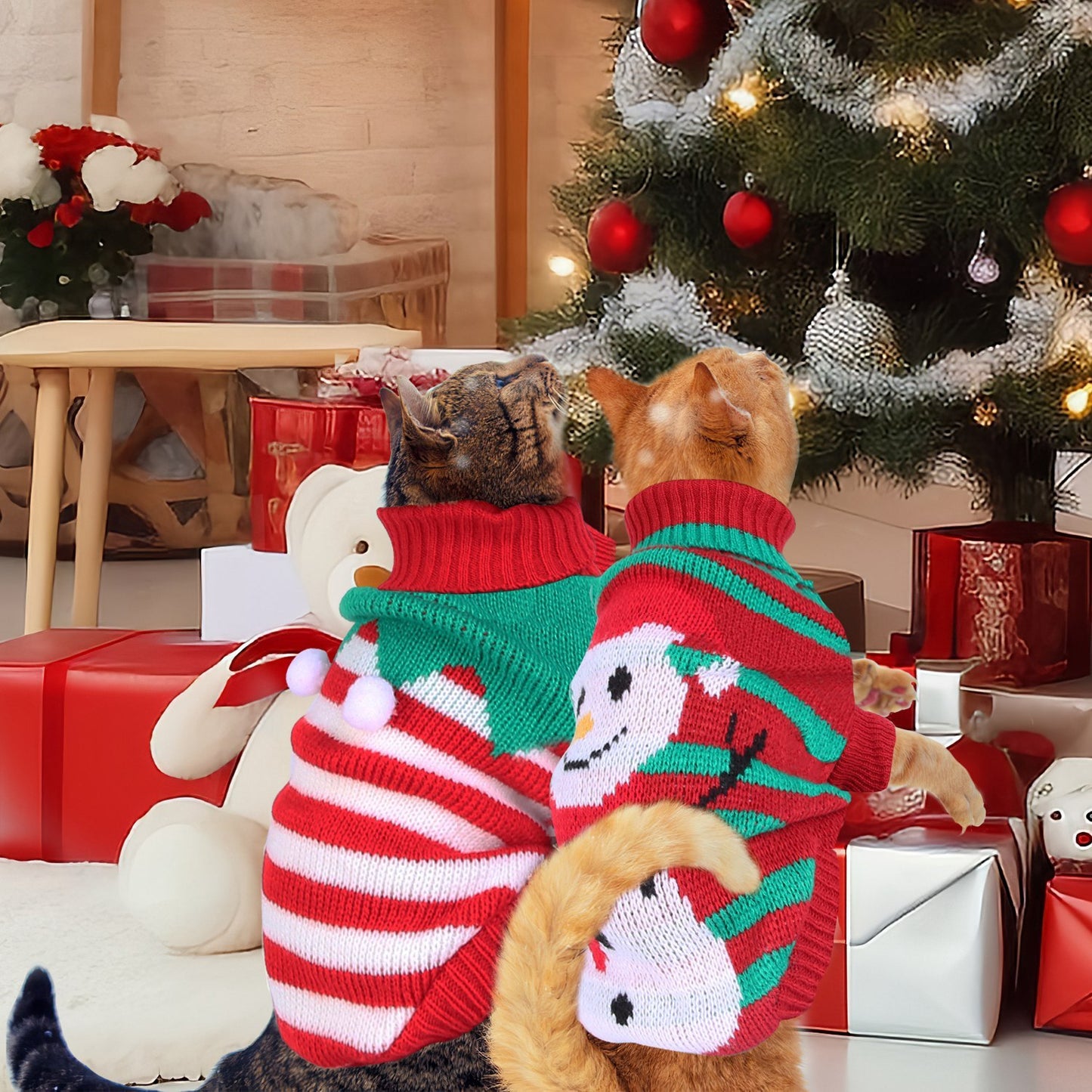 Christmas Pet Turtleneck Sweater - Snowman & Stripe Holiday Patterns