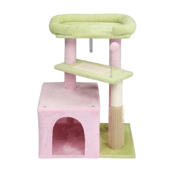Cat Tree 27.5" - Multi-Level Tower Pink & Green for Kittens