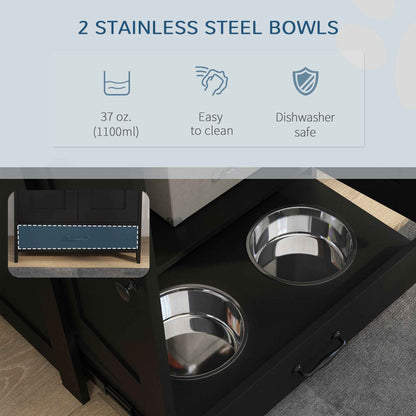 Dog Feeding Station Cabinet - Raised Bowls Storage and Hooks