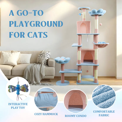 Flower Cat Tree 71" Pink - Large Condo with Removable Cushion - Purrfect Pet Haven