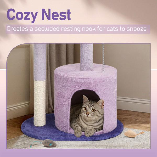 Cat Tree 33" - Multi-Level Purple Tower with Curved Perch