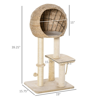 Cat Tree Condo with Sisal Post - Hanging Rope Toy Included