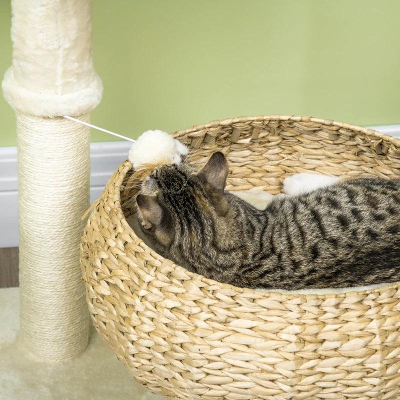 Cat Tree - Small Basket Bed with Scratching Post & Toy - Purrfect Pet Haven