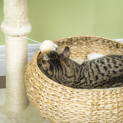 Cat Tree - Small Basket Bed with Scratching Post & Toy - Purrfect Pet Haven