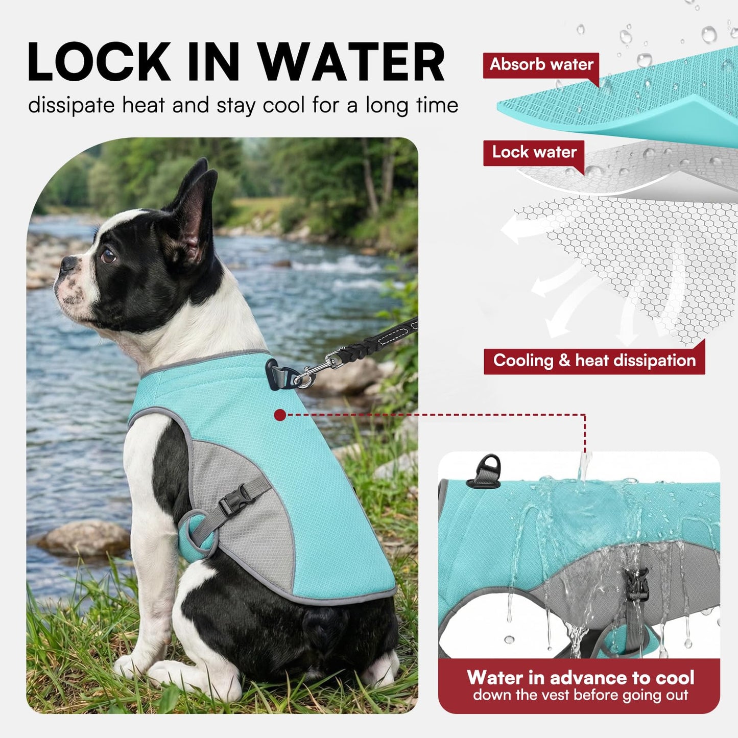Dog Cooling Jacket For Large Dogs, Pet Cooling Vest With Mesh And D Ring, Dog Reflective Stripe Cooler Jacket For Beach, Hiking, Walking