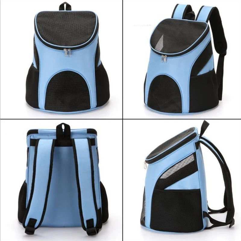 Light Blue Backpack Pet Bag with Mesh Panels and Adjustable Straps for Comfortable Pet Travel