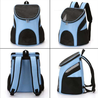 Light Blue Backpack Pet Bag with Mesh Panels and Adjustable Straps for Comfortable Pet Travel
