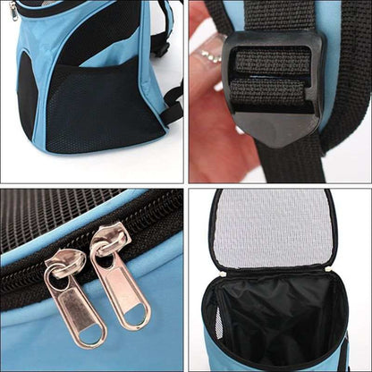 Backpack Pet Bag in blue with mesh pockets and dual zippers for easy pet transport