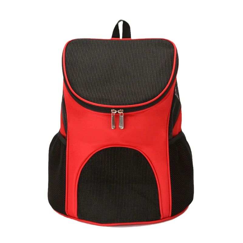 Red and black Backpack Pet Bag with a spacious interior for transporting pets comfortably