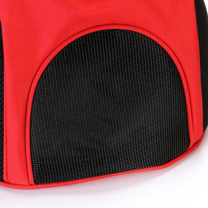 Durable red Backpack Pet Bag with breathable mesh panels for comfort and visibility