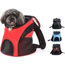 Backpack Pet Bag in red with mesh design for small dogs and cats, perfect for travel and outdoor adventures