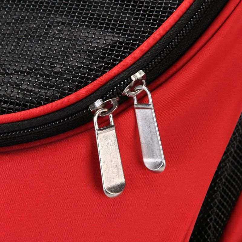 Red Backpack Pet Bag with durable zippers and breathable mesh for pet comfort and secure travel