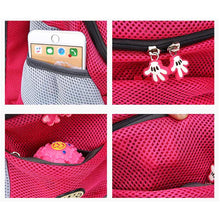 Wefulfil red mesh Backpack Pet Carrier Bag with multiple compartments and cartoon zipper pulls