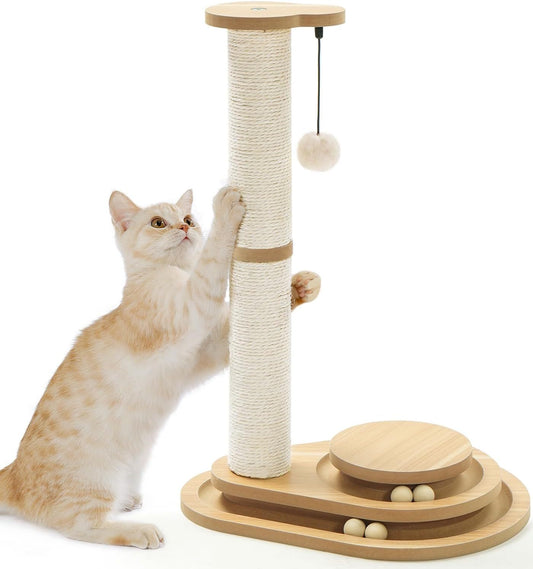 Cat Scratching Post Sisal - 3 Track Ball Lane Hanging Toy