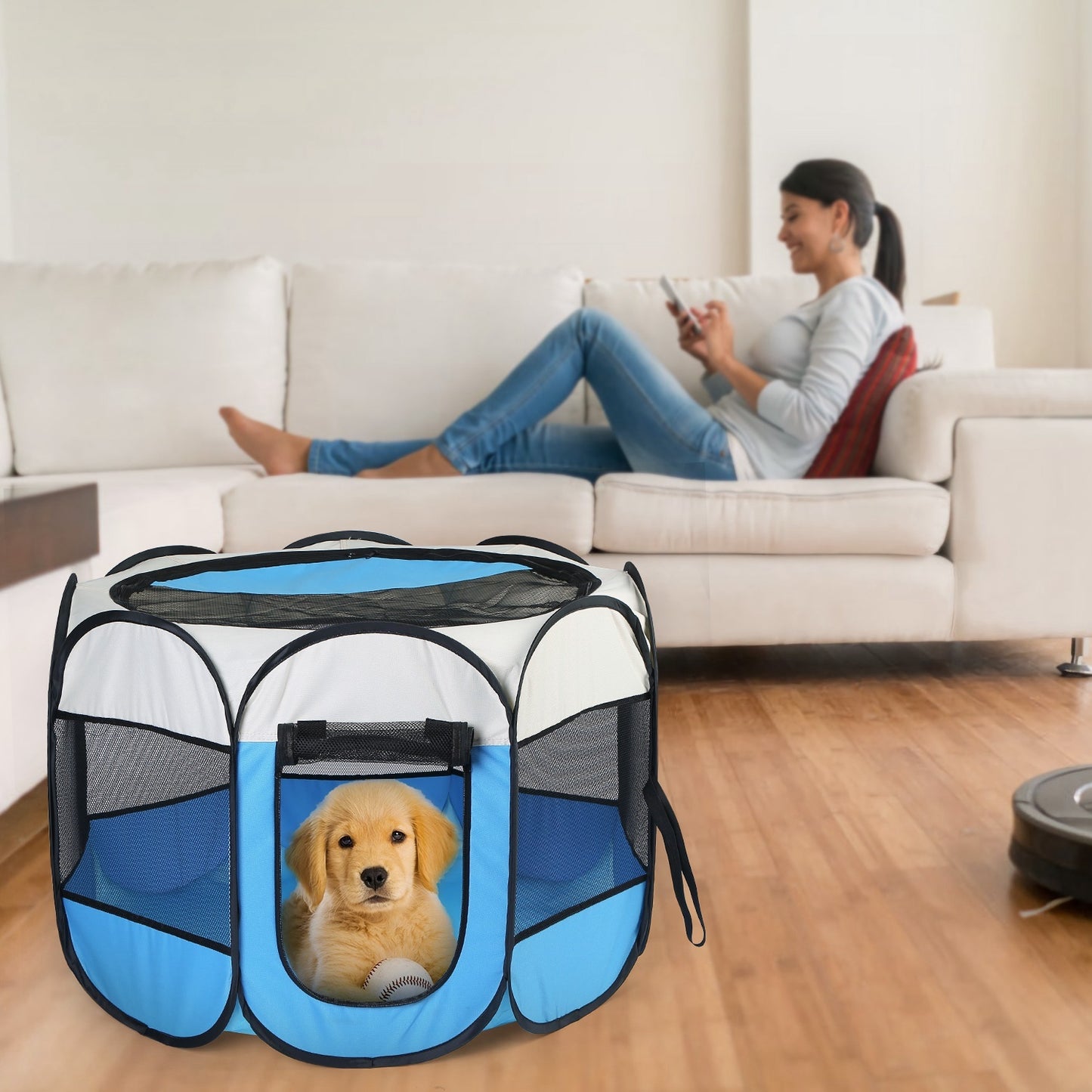 Portable Foldable Pet Tent - 8-Panel Exercise Pen with Dual Zippers