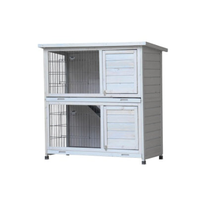 2-Story Rabbit Hutch - White with Removable Trays & Run