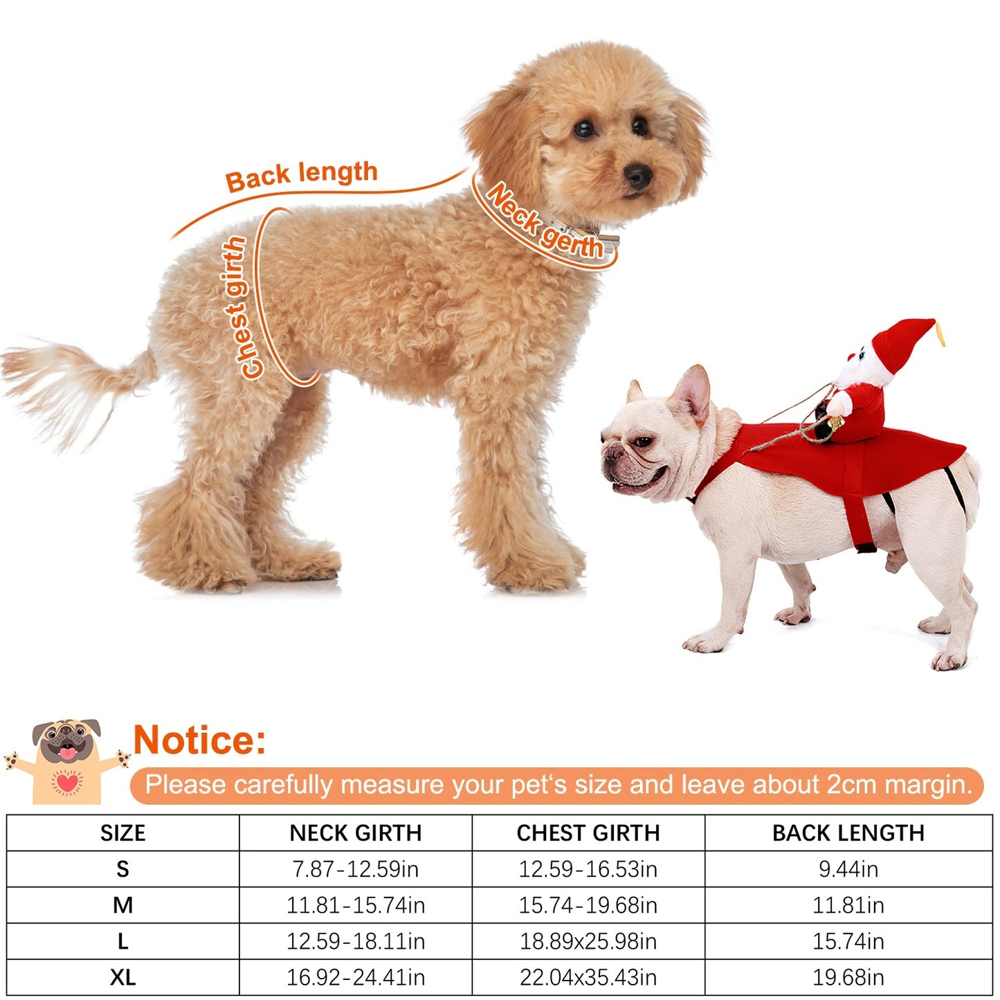 Christmas Santa Pet Outfit - Riding Style Holiday Coat with Bell