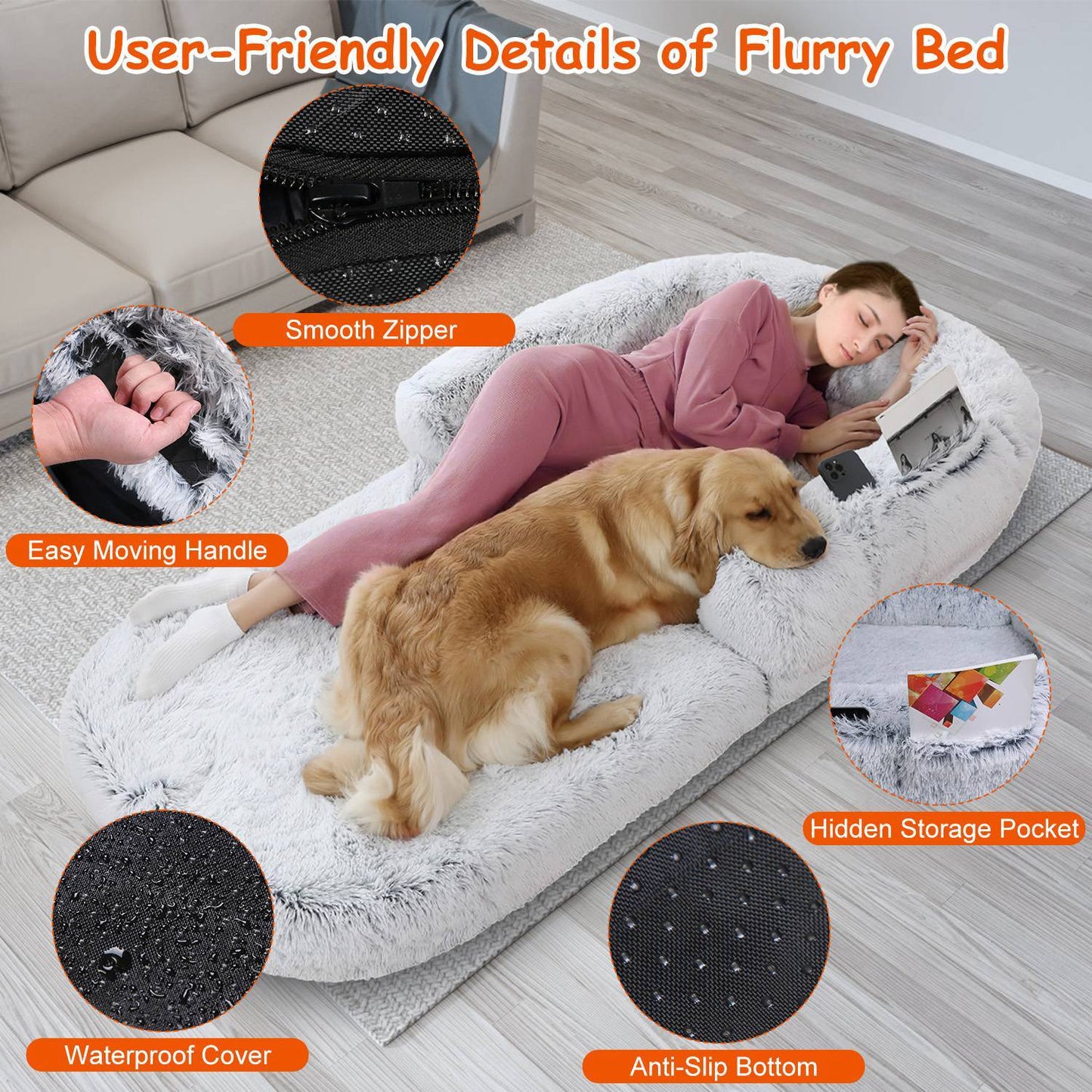 Large Foldable Human Size Dog Bed With Pillow