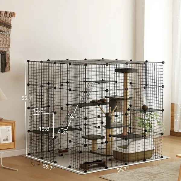 55-Inch Cat Enclosure - 4-Level Indoor Cage for 1-3 Cats - Purrfect Pet Haven