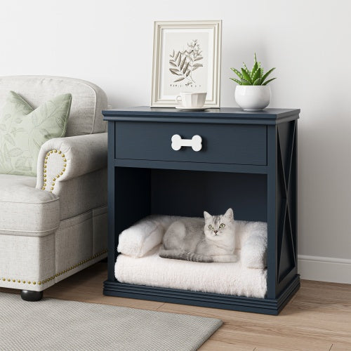 Vintage Farmhouse Small Table Pet Locker With Pet Bed and LED Lights