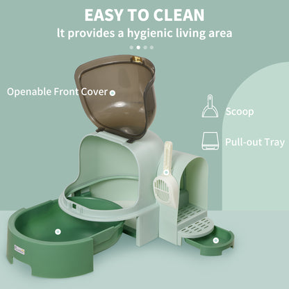 Cat Litter Box Space Capsule - Enclosed Pod with Scoop