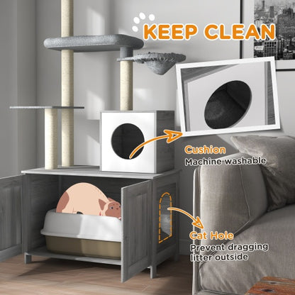 Floor to Ceiling Cat Tree - 2-in-1 Litter Box