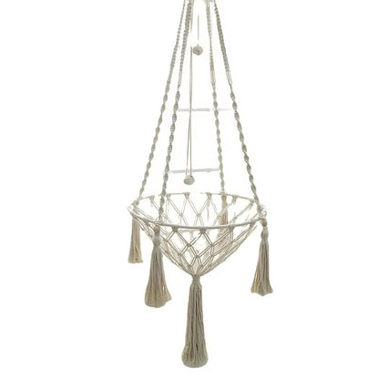 Purrfect Pet Haven Cotton Cat Hammock cotton macrame hanging bed in natural cream with tassels