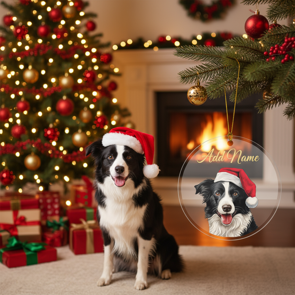 Border Collie personalized ornament with Add Name text