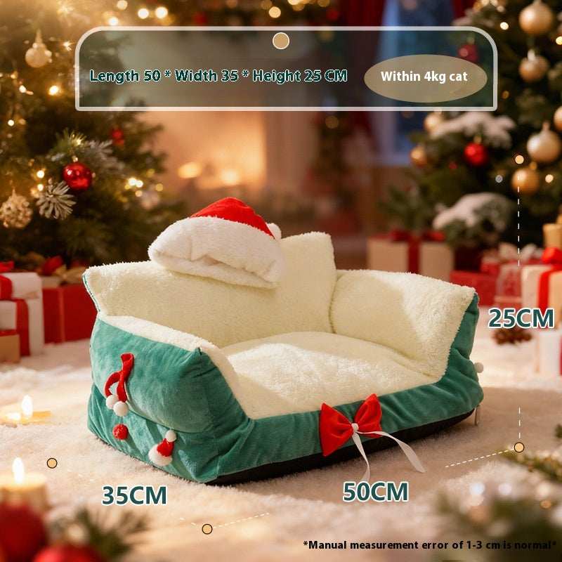 Christmas Cat Bed for Winter Warmth - Cozy Bolster Pet Nest - Purrfect Pet Haven