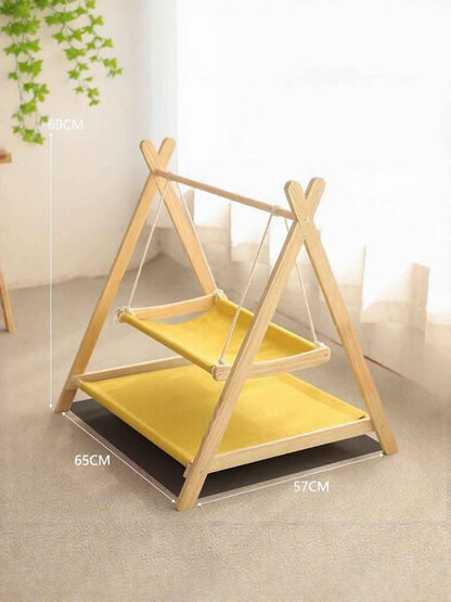 Cat Triangle Hammock Wooden Frame - Scandinavian Floor Stand Bed