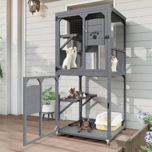 Catio Outdoor Cat Enclosure - 4 Tier Window Access with Wheels