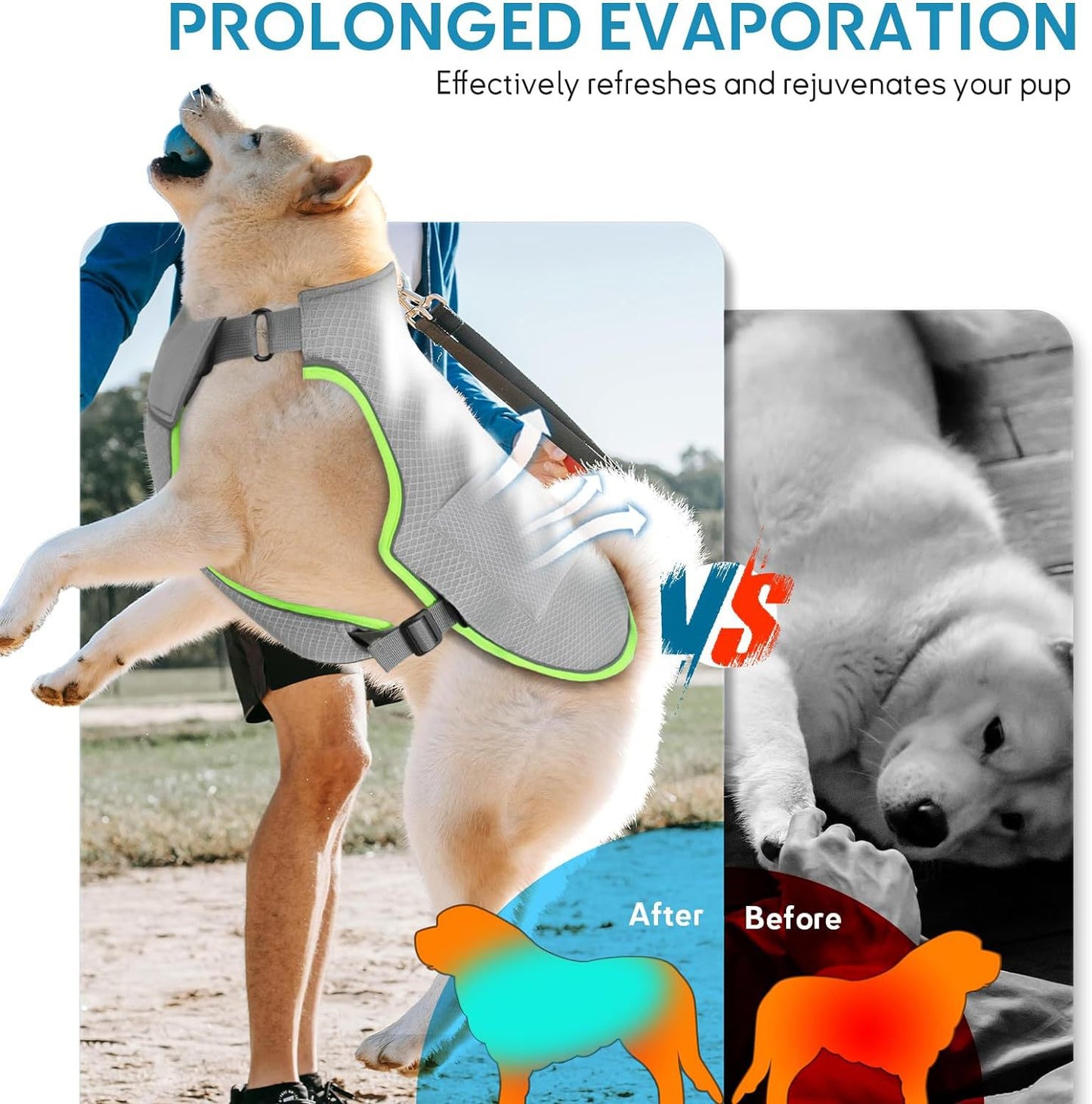 Dog Cooling Vest With Ice Packs, Reflective Adjustable Cooling Vest For Dogs With Leash Ring For Hot Weather Cooling Harness For Large Medium Dogs Grey