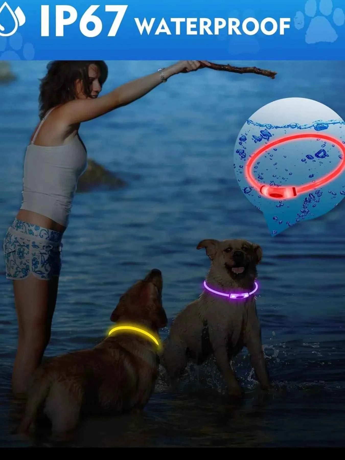 USB Rechargeable Cuttable Full Glow LED Pet Collar for Night Anti-Lost