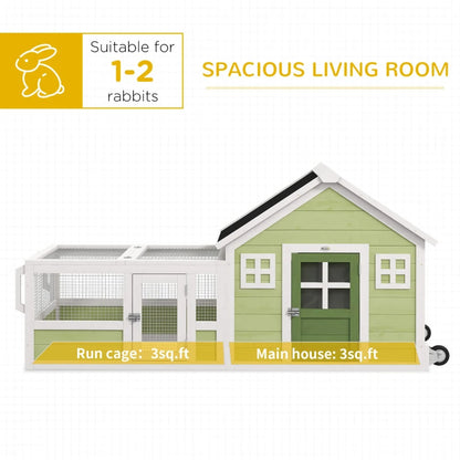 64 Inch Rabbit Hutch With Asphalt Roof, Handle, Wheels, Multicolo - Purrfect Pet Haven