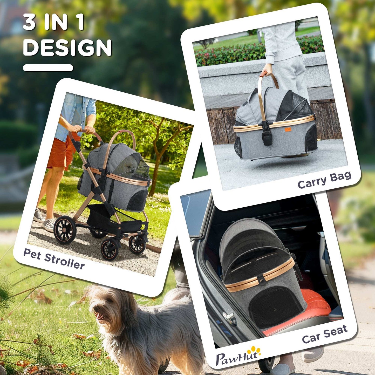 3-in-1 Dog Stroller - Lightweight Folding Pet Buggy With Detachable Cabin