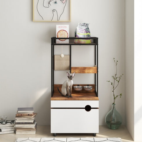 Front Access Cat Litter Box Enclosure with Cat Tree Tower