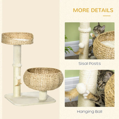Cat Tree - Small Basket Bed with Scratching Post & Toy - Purrfect Pet Haven