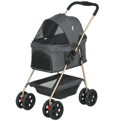 Small Dog 3 In 1 Pet Stroller With Detachable Carrier Storage Basket