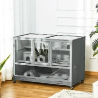 Hamster Cage - 3-Tier Wooden Habitat with Wheels