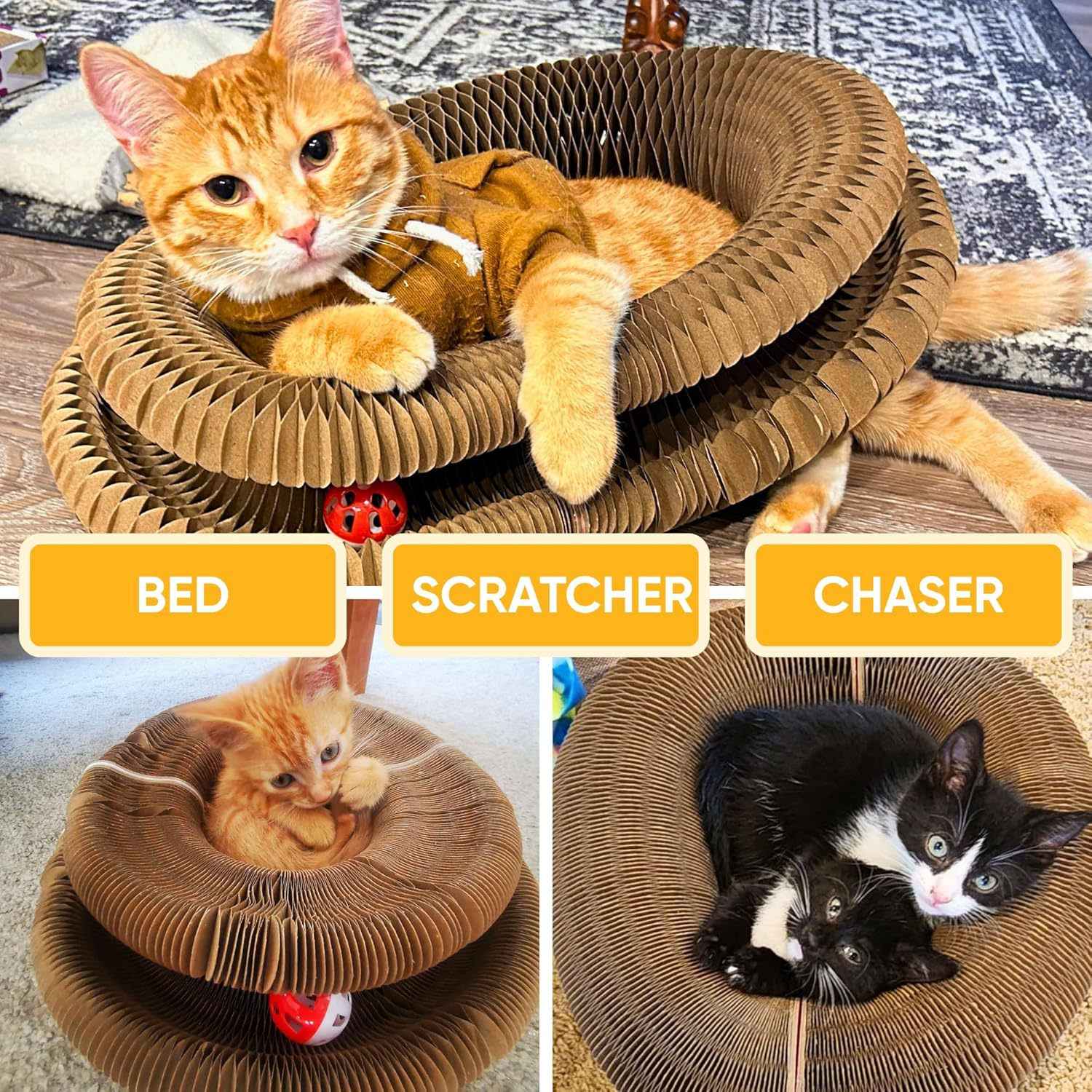 Cat Toy With Bells Accordion-style Scratching Post For Cats